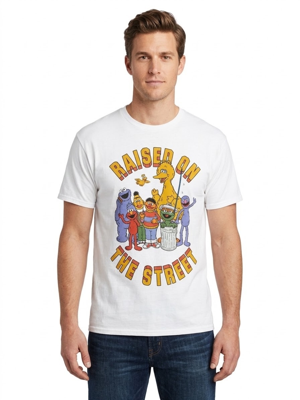 Sesame Street White 'Raised On The Street' Character Graphic  Size L NWT P2P 19
